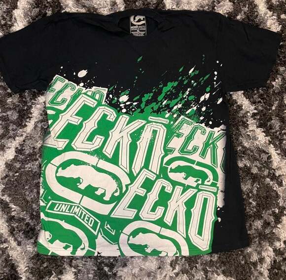 Ecko Unltd. Other - SOLD Vintage Y2K Ecko Unltd. Black and Green Wraparound Rhino Graphic T-Shirt XL